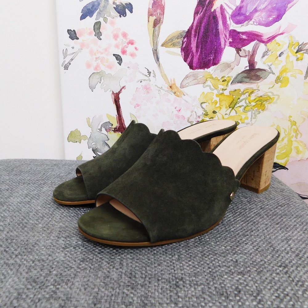 Kate Spade Green Suede Warren Scalloped Heels